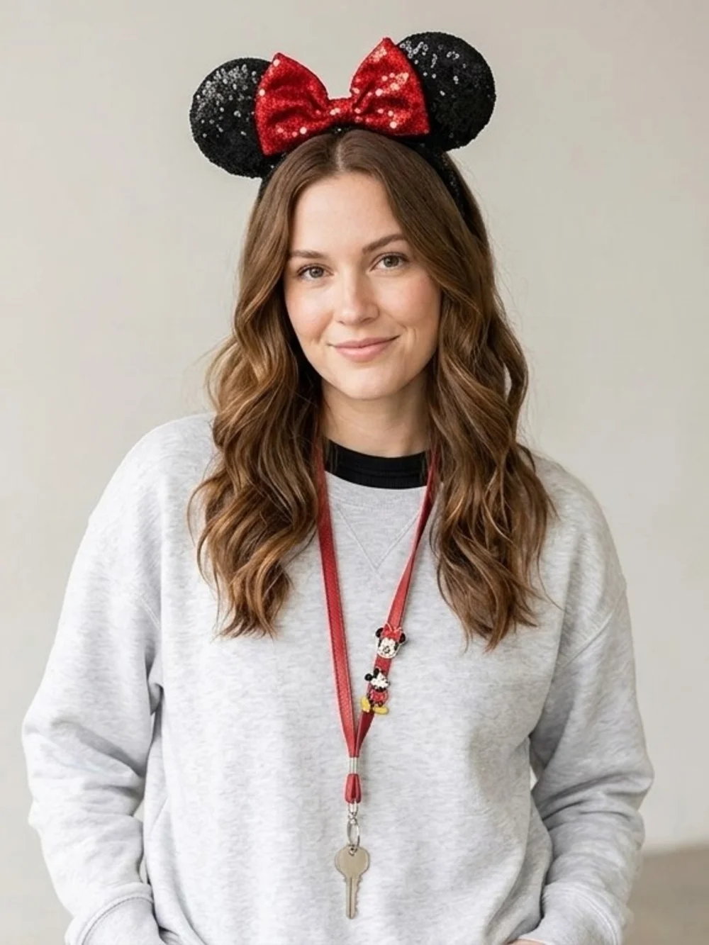 Disney Inspired NWOT Black Sequin Minnie Mouse Ears with Red Bow - Headband - Picture 1 of 4